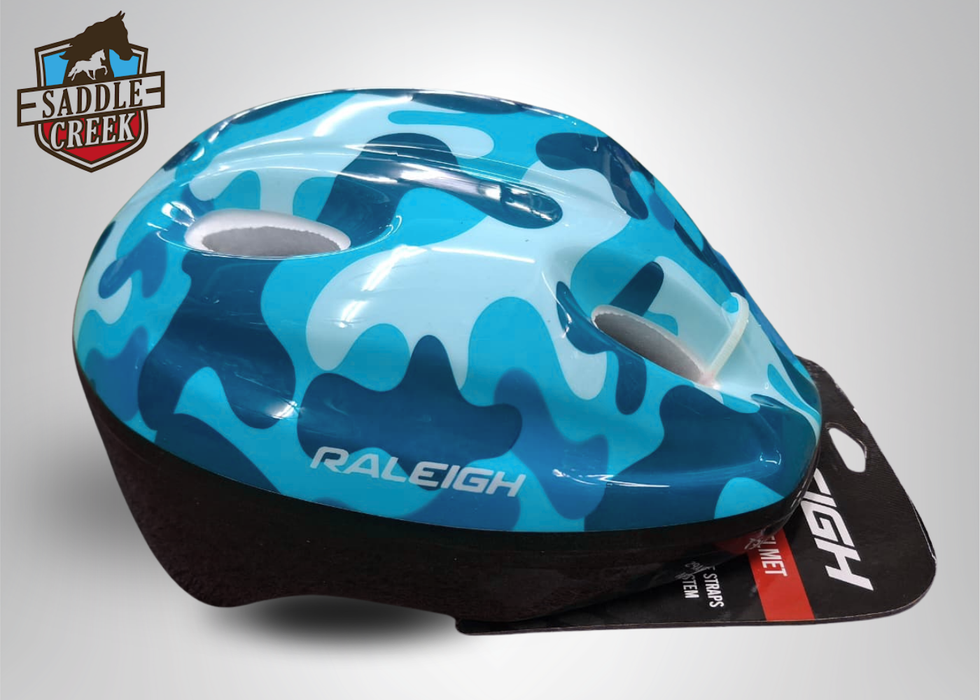 Raleigh Kids Bike Helmet &ndash; Camo Blue &ndash; Adjustable Fit &ndash; Sport Style