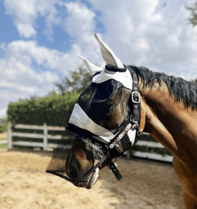 Fly mask lexi with removable zipper nose cover soft mesh