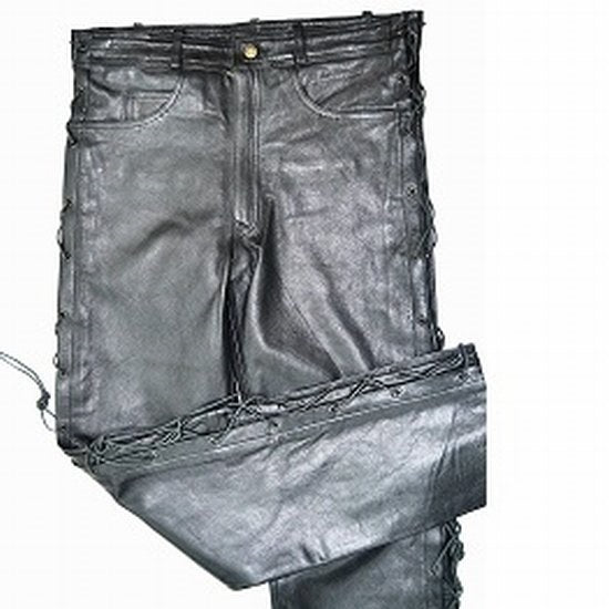 Leather trouser with sides strung