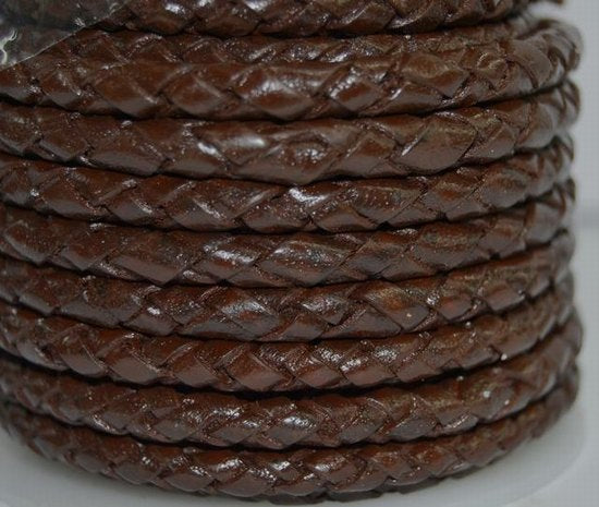 Thonging leather braided brown 4.0|5.0mm per roll 10 meters
