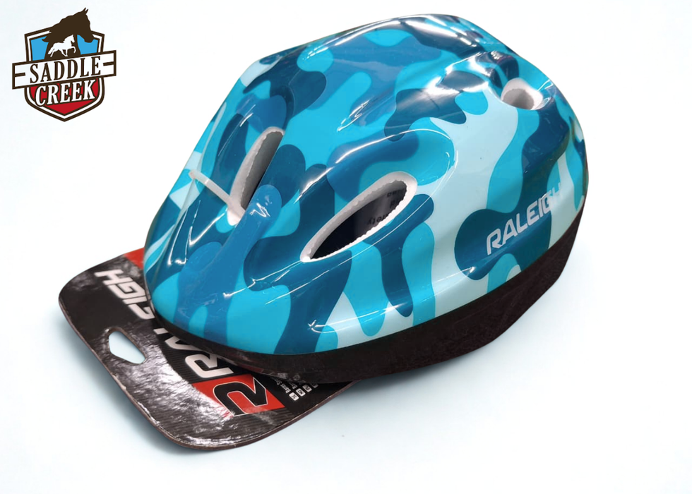 Raleigh Kids Bike Helmet &ndash; Camo Blue &ndash; Adjustable Fit &ndash; Sport Style