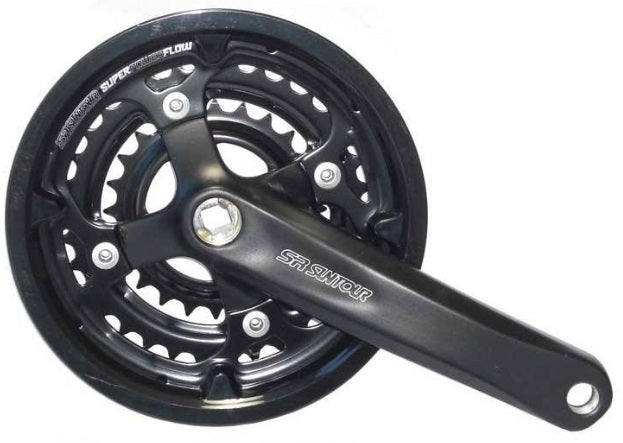 Right Crank Wheel with Silver 48-38-28T Chain Rings Black