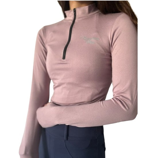 EquiChic Mauve Sports Sweat Shirt Basic Half Zip Thumb Holes