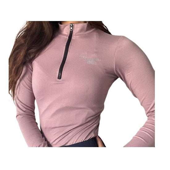 EquiChic Mauve Sports Sweat Shirt Basic Half Zip Thumb Holes