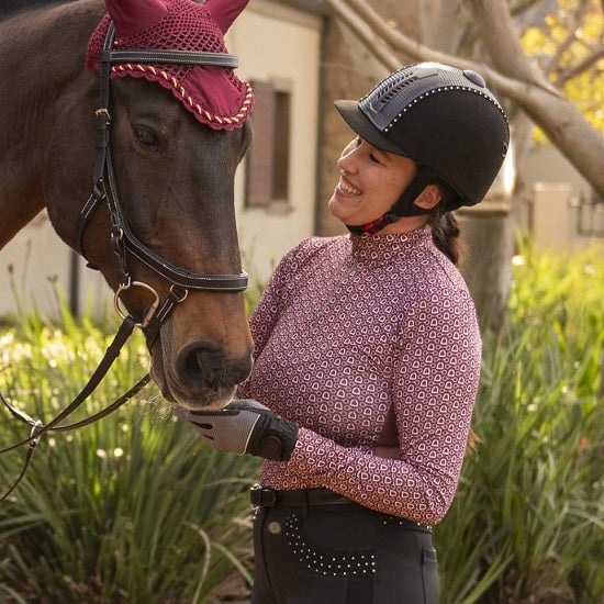 Equileisure Lisa Burgandy|White Long Sleeve Show Shirt