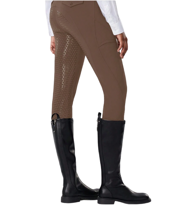 EquiChic Brown Ladies Horse Riding Pants Full Seat Silicone Grippy Stretchable Equestrian Tight Pants