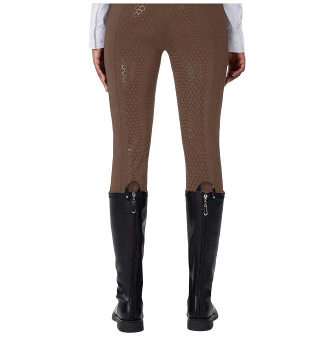 EquiChic Brown Ladies Horse Riding Pants Full Seat Silicone Grippy Stretchable Equestrian Tight Pants
