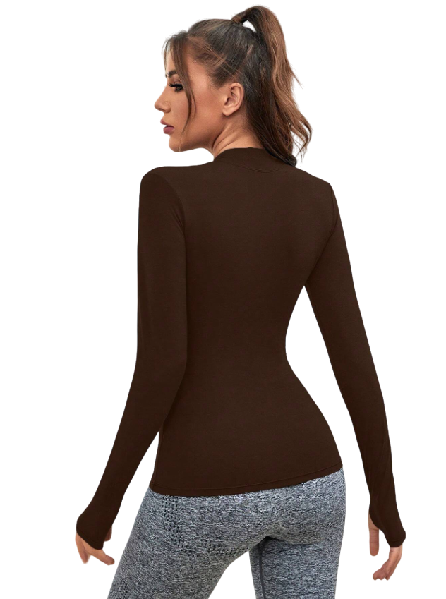 EquiChic Choc Brown Equestrian or Yoga Basic Half Zip Breathable Sports Sweatshirt