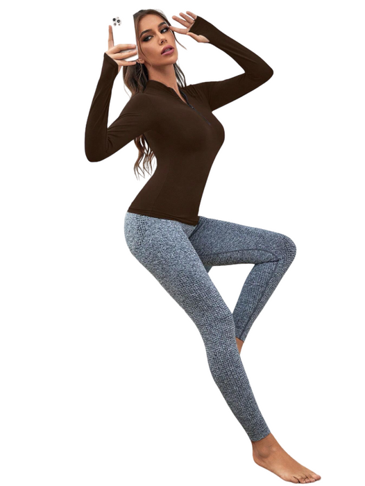 EquiChic Choc Brown Equestrian or Yoga Basic Half Zip Breathable Sports Sweatshirt