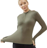 EquiChic Green Long Sleeve Sports Polo Shirt Half Placket Thumbhole