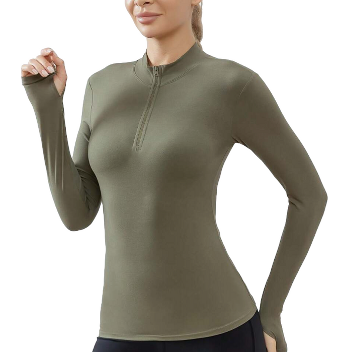 EquiChic Green Long Sleeve Sports Polo Shirt Half Placket Thumbhole