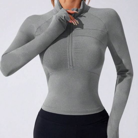 Equichic Women`s Raglan Sleeve Half Zip-Up Collar Sweatshirt, Spring And Fall Grey