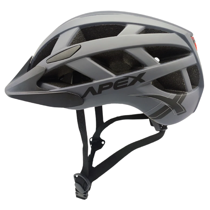 Apex Atom Helmet Adult Matte Grey LED Safety Light