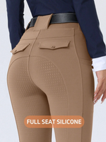 EquiChic Equestrian Riding Pants,Brown Full Silicone Grip Non-Slip Durable Jodhpurs