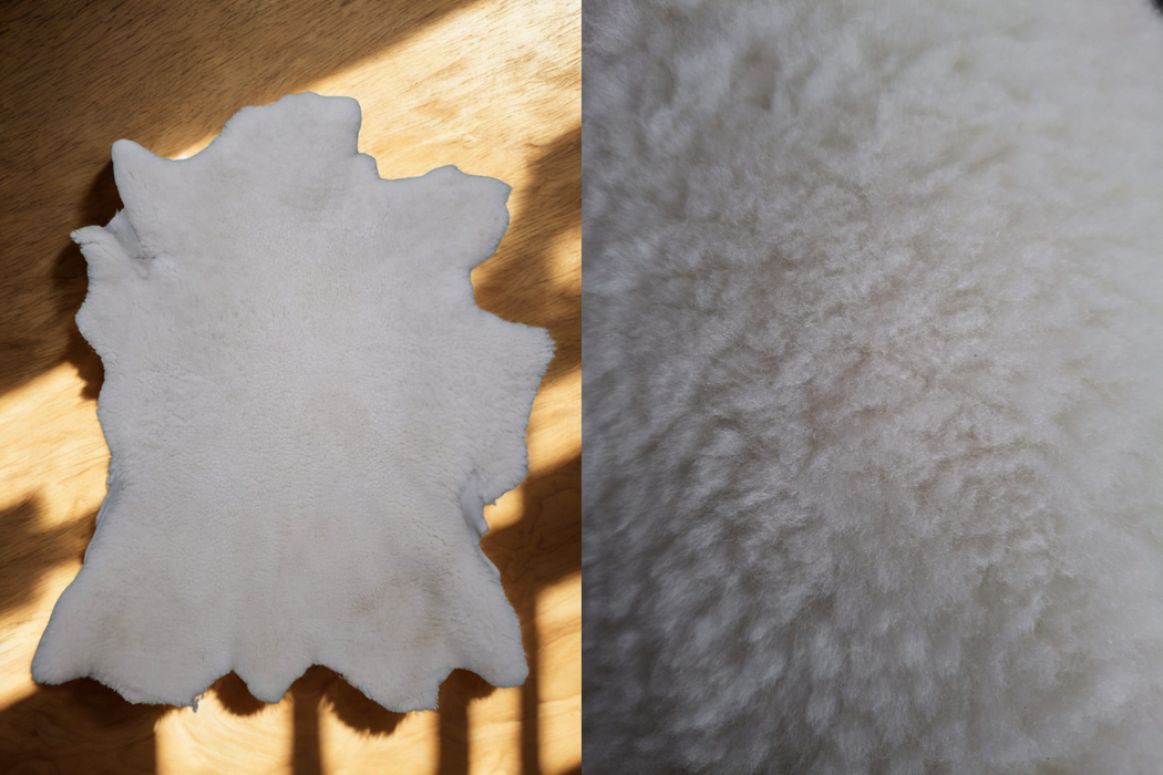 Sheepskin wool-on , white crust, 10-12mm wool length, firm body,&nbsp;for&nbsp;insoles etc