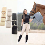 EquiChic Belt Adjustable Elastic Waist Belt with Chrome Metal Horse Bit Buckle 4cm wide 1m long