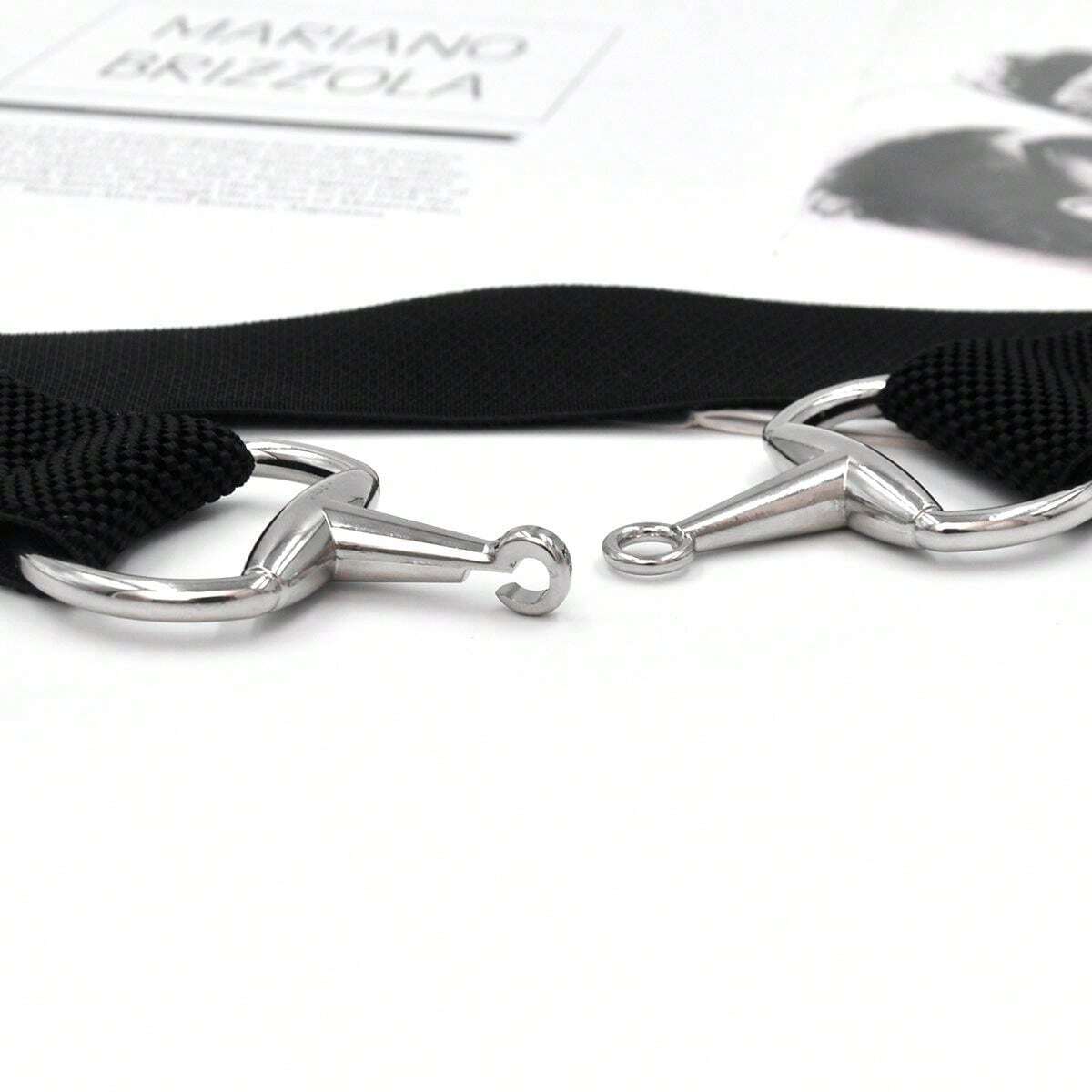 EquiChic Belt Adjustable Elastic Waist Belt with Chrome Metal Horse Bit Buckle 4cm wide 1m long