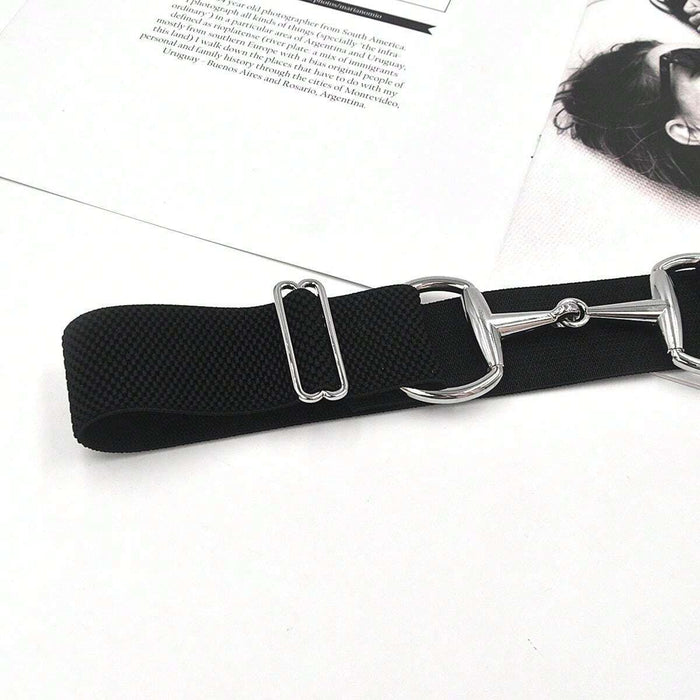 EquiChic Belt Adjustable Elastic Waist Belt with Chrome Metal Horse Bit Buckle 4cm wide 1m long