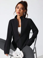 EquiChic Jacket Sports Casual Comfortable Solid Color Stand Collar Black