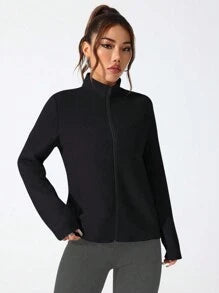 EquiChic Jacket Sports Casual Comfortable Solid Color Stand Collar Black