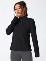 EquiChic Jacket Sports Casual Comfortable Solid Color Stand Collar Black