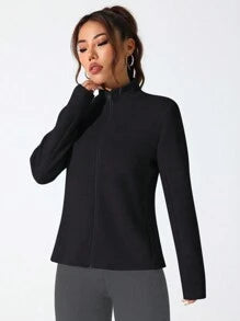 EquiChic Jacket Sports Casual Comfortable Solid Color Stand Collar Black