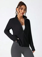 EquiChic Jacket Sports Casual Comfortable Solid Color Stand Collar Black