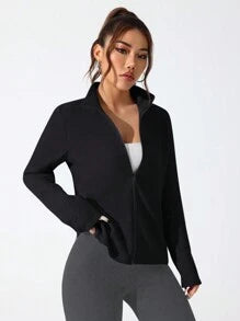 EquiChic Jacket Sports Casual Comfortable Solid Color Stand Collar Black