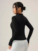 EquiChic Sport Studio Jacket Fitted Fleece ,Casual Solid Color Stand Collar, Black Autumn/Winter