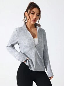 EquiChic Sport Studio Sport Jacket Casual Comfortable Solid Color Stand Collar Light Grey