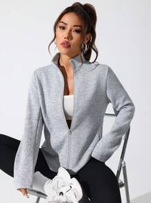 EquiChic Sport Studio Sport Jacket Casual Comfortable Solid Color Stand Collar Light Grey