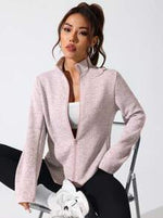 EquiChic Sport Studio Sport Jacket Casual Comfortable Solid Color Stand Collar Light Grey