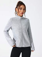 EquiChic Sport Studio Sport Jacket Casual Comfortable Solid Color Stand Collar Light Grey