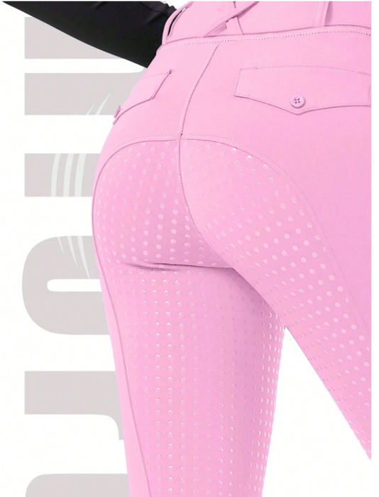 EquiChic Women's Pink Equestrian Pants, Full Silicone Non-Slip