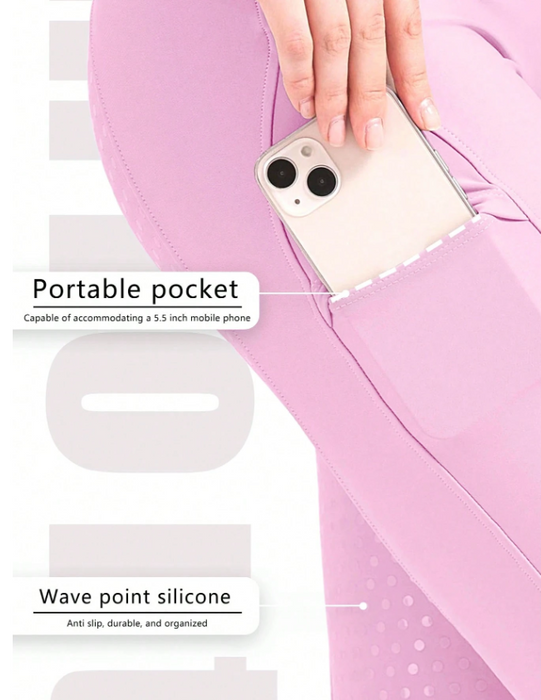 EquiChic Women's Pink Equestrian Pants, Full Silicone Non-Slip