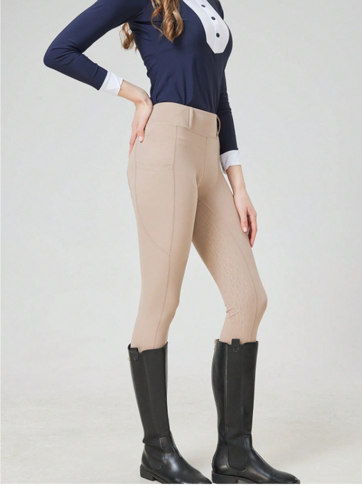 EquiChic Women's Khaki Slim-Fit Thin Summer Equestrian Riding Pants
