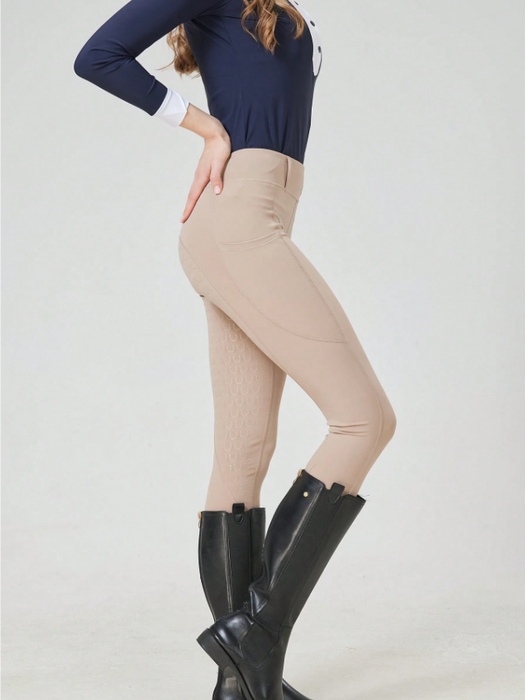 EquiChic Women's Khaki Slim-Fit Thin Summer Equestrian Riding Pants