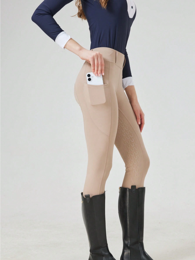EquiChic Women's Khaki Slim-Fit Thin Summer Equestrian Riding Pants