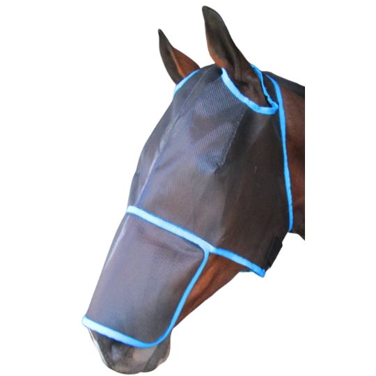 Fly mask with ear holes and nose flap