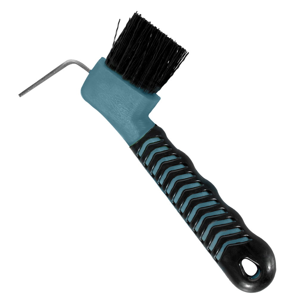Show time soft touch hoof pick with brush. Black with different colors