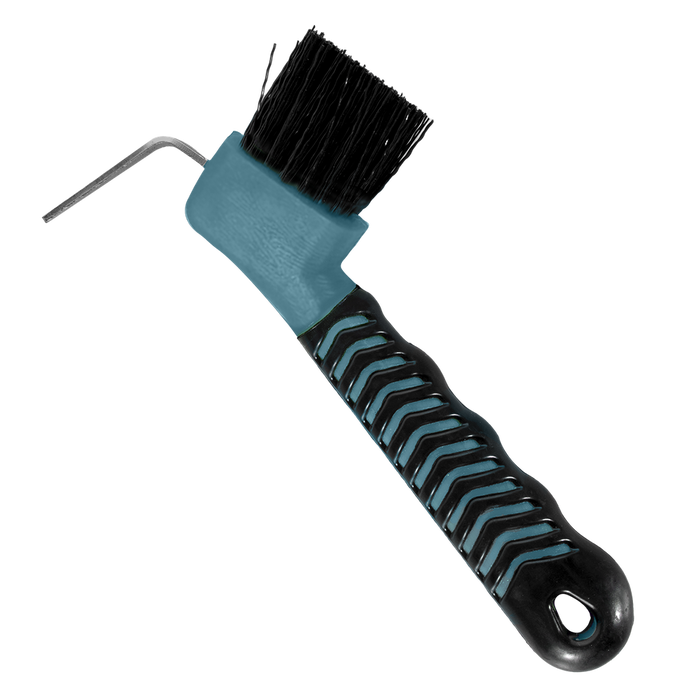 Show time soft touch hoof pick with brush. Black with different colors