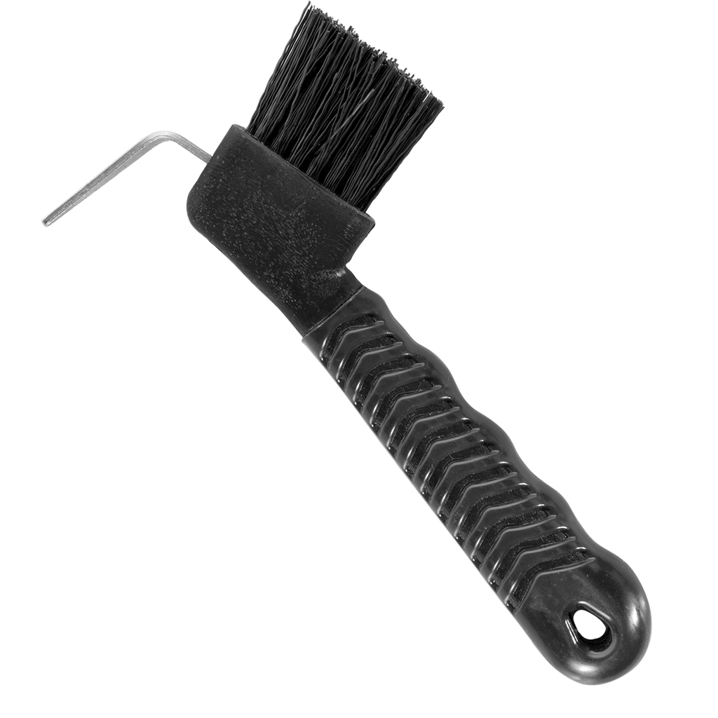 Show time soft touch hoof pick with brush. Black with different colors