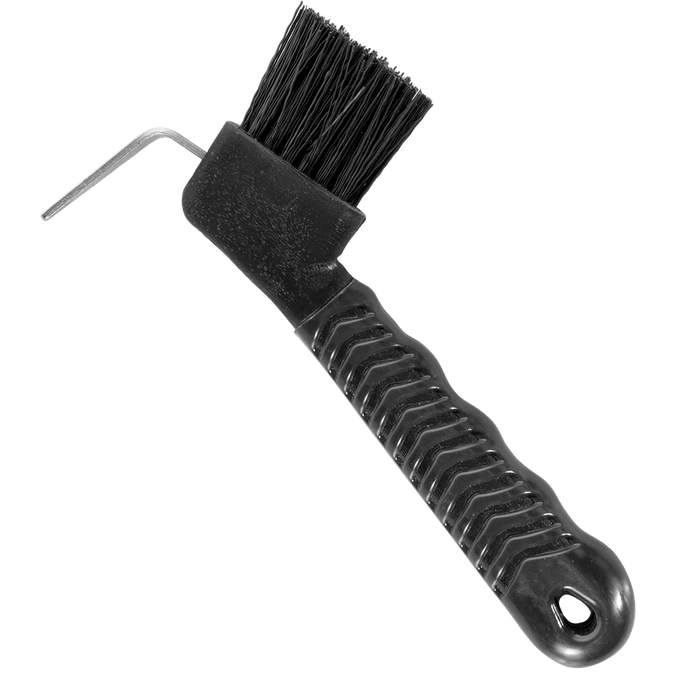 Show time soft touch hoof pick with brush. Black with different colors