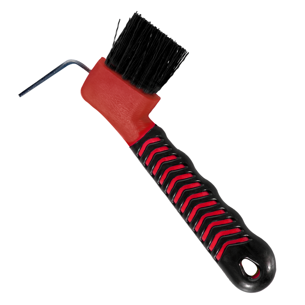 Show time soft touch hoof pick with brush. Black with different colors