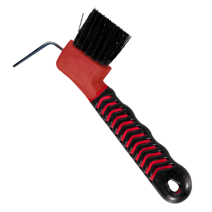 Show time soft touch hoof pick with brush. Black with different colors