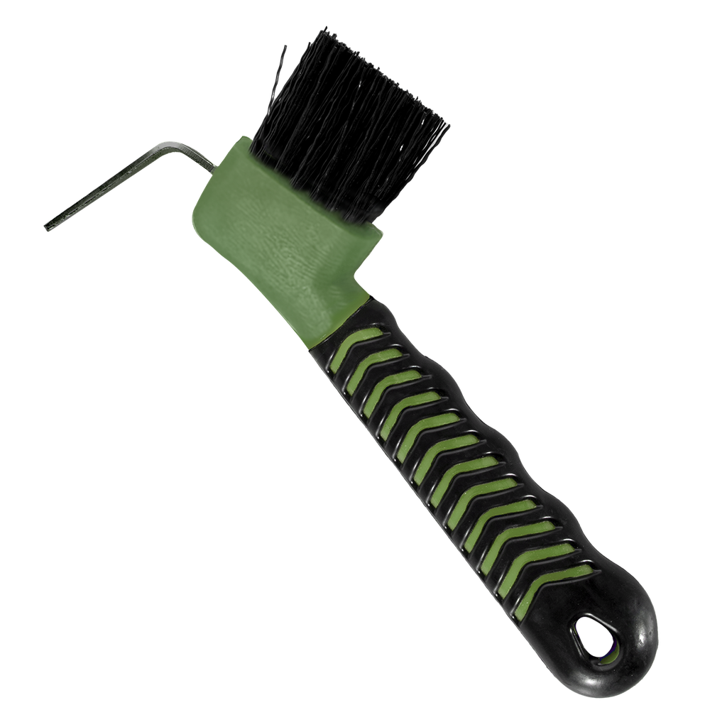 Show time soft touch hoof pick with brush. Black with different colors