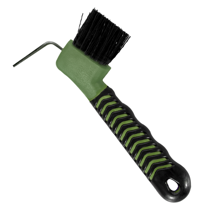 Show time soft touch hoof pick with brush. Black with different colors