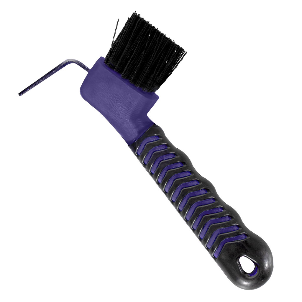 Show time soft touch hoof pick with brush. Black with different colors