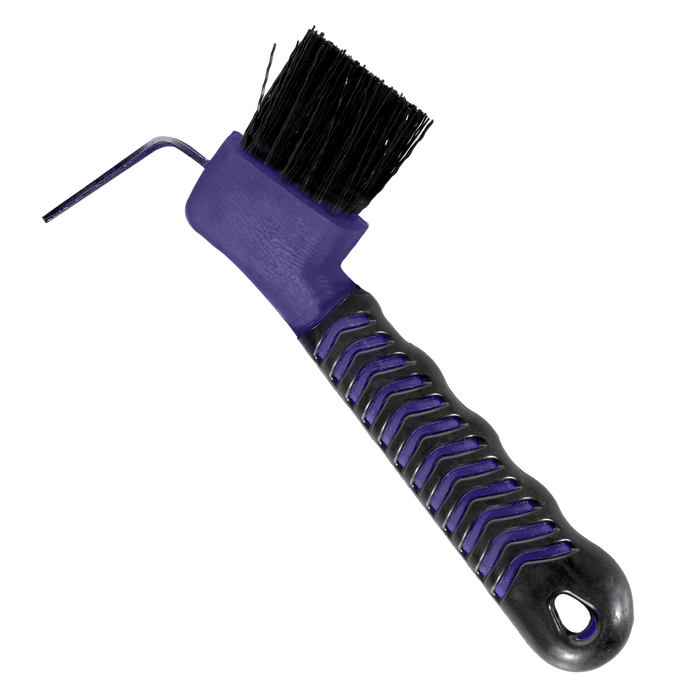 Show time soft touch hoof pick with brush. Black with different colors