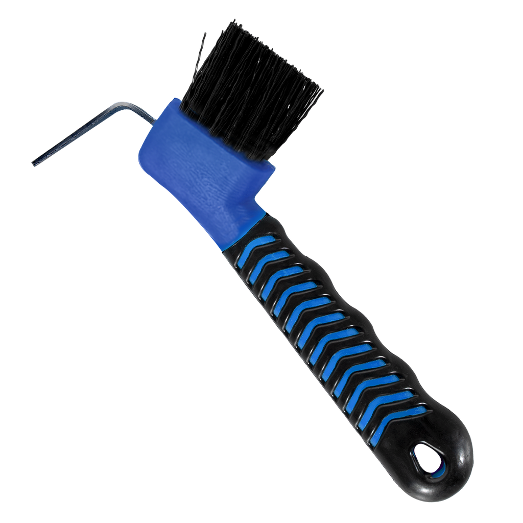 Show time soft touch hoof pick with brush. Black with different colors